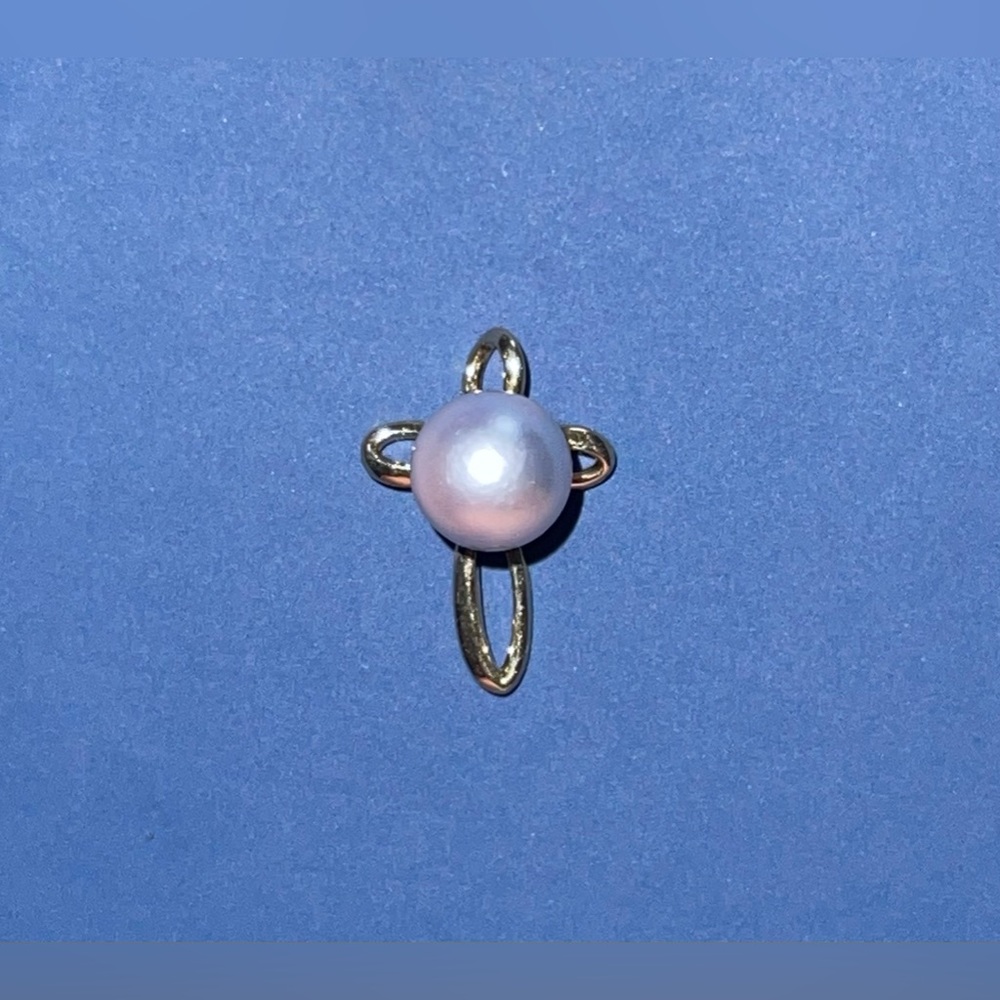 CUSTOMIZED 14K GOLD CROSS PENDANT w/ BLACK PEARL